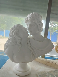 White Marble Human Head Sculpture