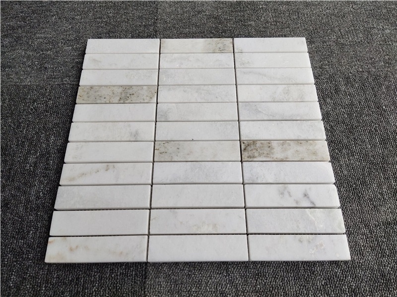 Carrara White Marble Kitkat Mosaic Tiles
