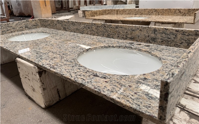 Giallo Santa Cecilia Granite Vanity Tops With Undermount Sinks