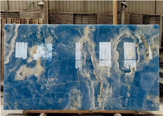 Backlit Blue Onyx Slabs For Kitchen
