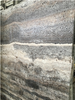 Brushed Persian Silver Travertine Slabs For Wall Facade