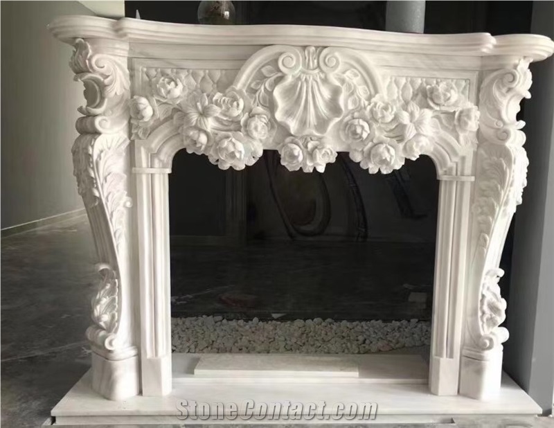 Carved Angels Beige Limestone Fireplace Mantel For Indoors