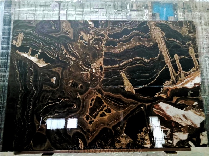 Classic Black Onyx Slabs For Kitchen Wall Facade Decor