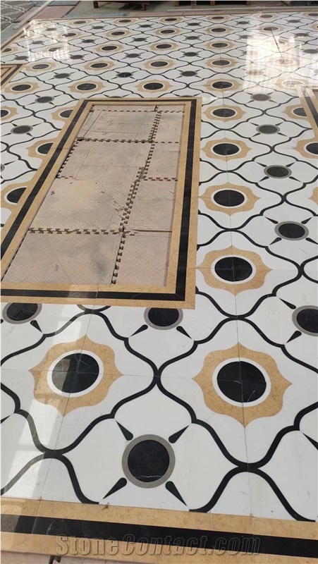 Classic Marble Design Waterjet Carpet Medallions For Church