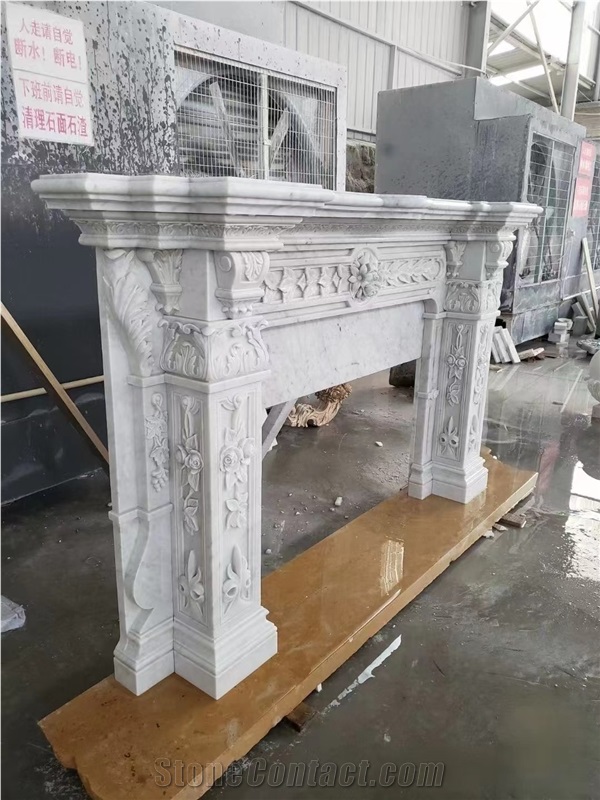 Sculptured Marble Carrara Fireplace For Indoor Decor