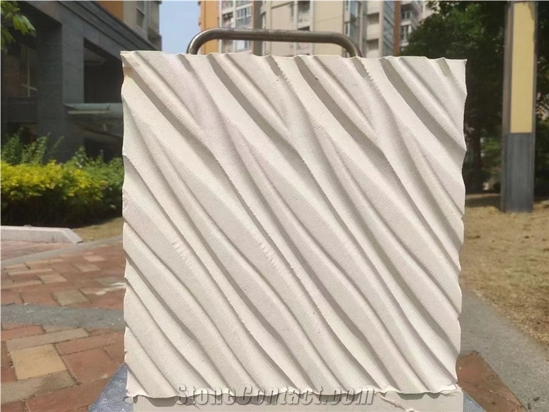 White Limestone Artistic Surface CNC Engraving 3D Wall Decor Panels