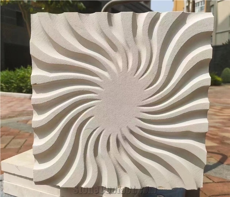 White Limestone Artistic Surface CNC Engraving Wall Panels