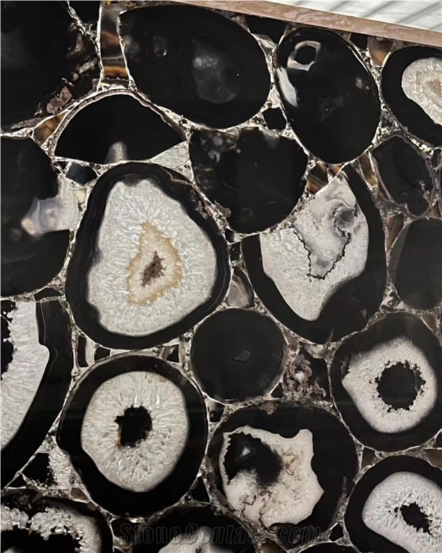 Backlit Black Agate Semiprecious Stone Tiles On The Floor