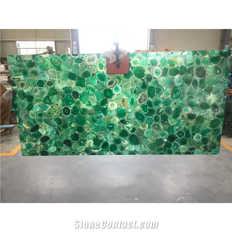 Backlit Green Agate Semiprecious Stone, Gemstone Slabs