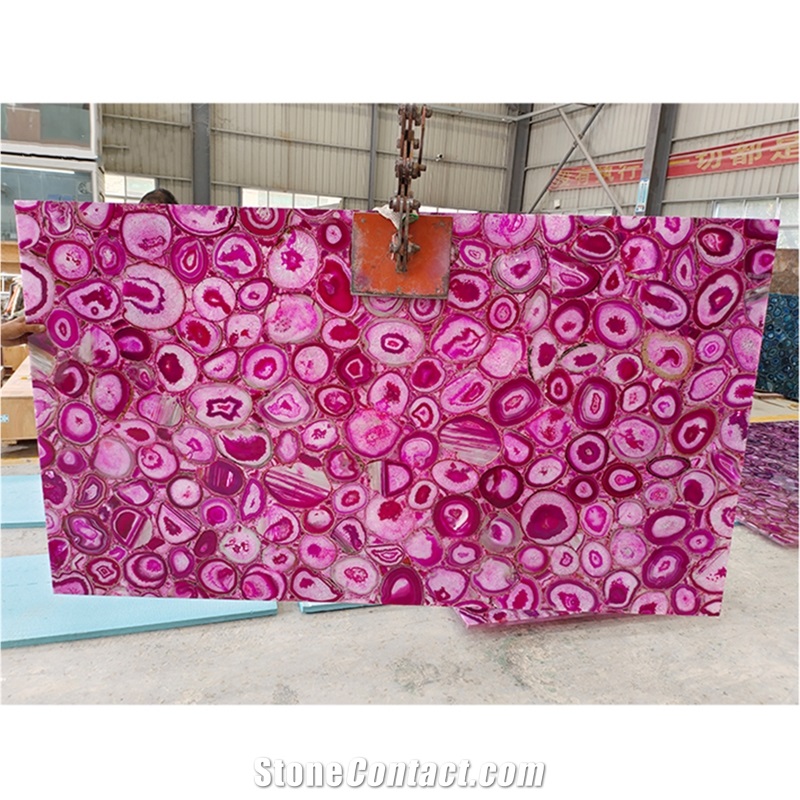 Pink Agate Stone Wall Panels, Semi Precious Stone Slabs