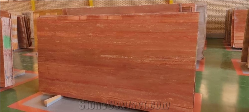 Red Travertine Slabs - Honed, Polished