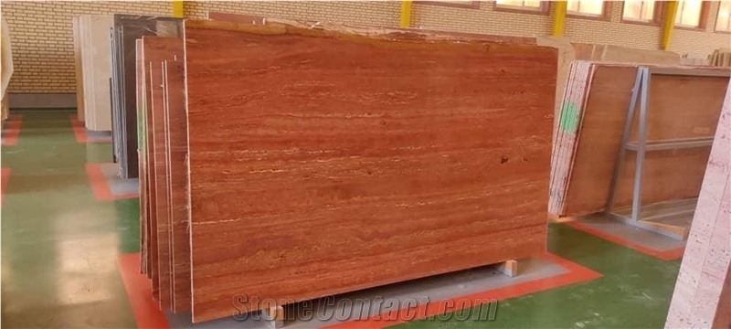 Red Travertine Slabs - Honed, Polished