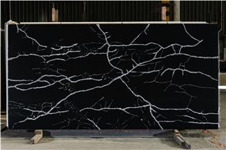 Marquina Black Marble Look Quartz Slabs