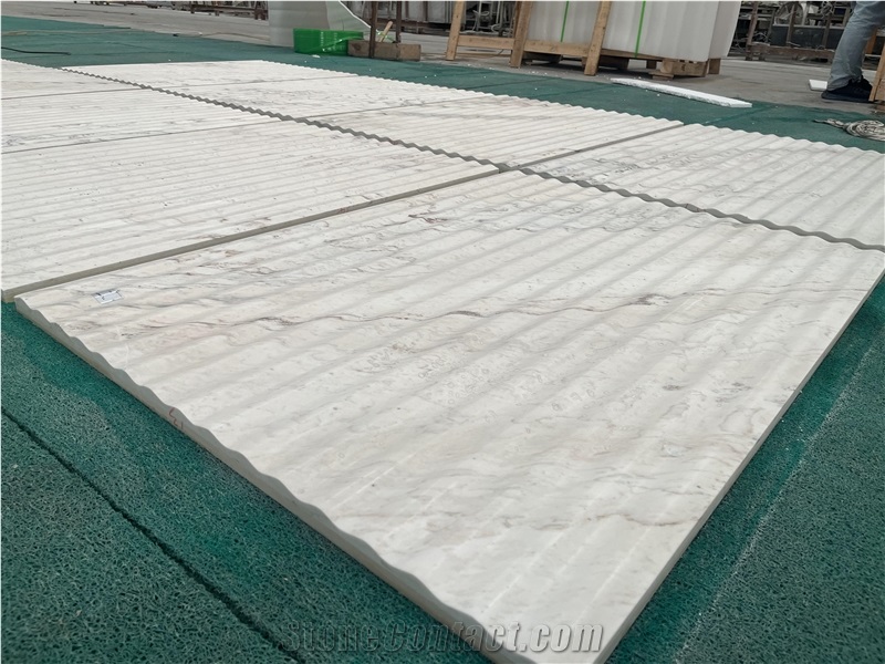 CNC Curved Fluted White Marble Wall Panels For Hotel Decor