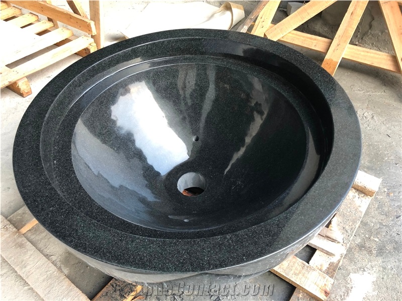 Zimbabwe Black Granite Round Basin For Outdoor Decoration