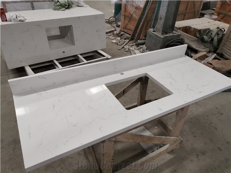 Artificial Carrara White Quartz Bathroom Vanity Tops