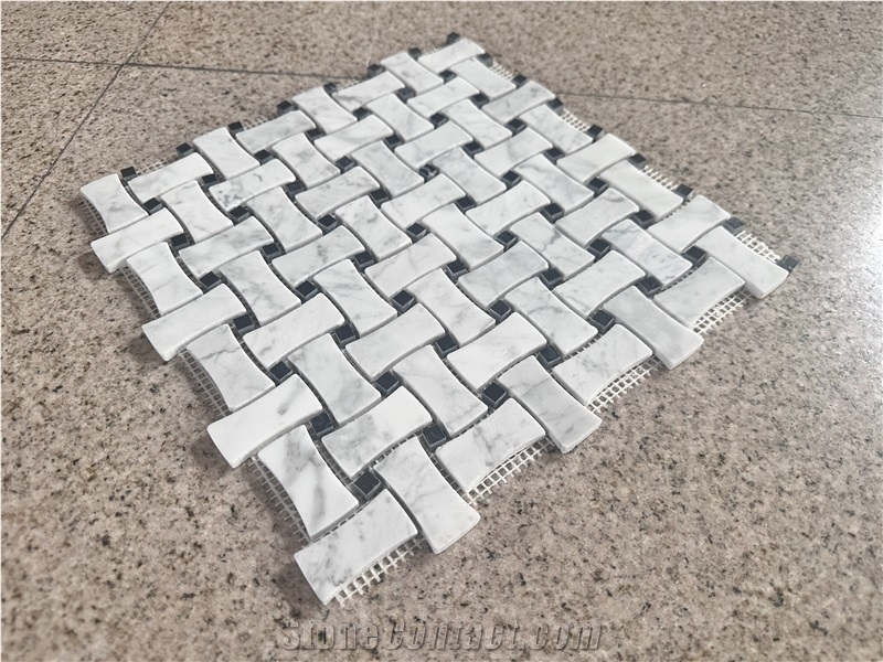 Basketweave Carrara White With Black Marble Mosaic Tiles