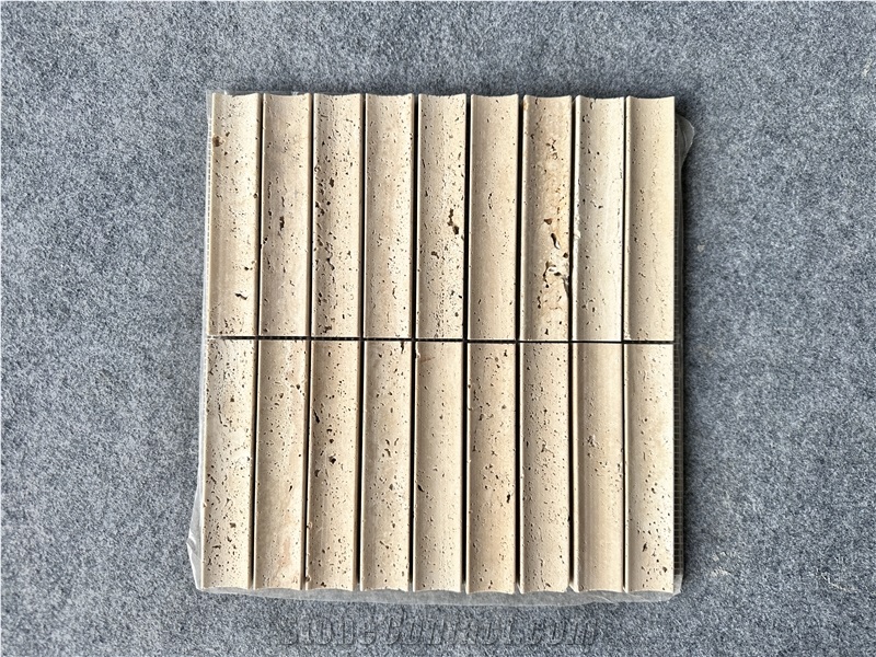 Beige Travertine 3D Honed Concave Flute Mosaic Tiles