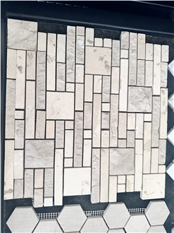 Beige Travertine Bathroom Wall Mosaic Stone Tiles
