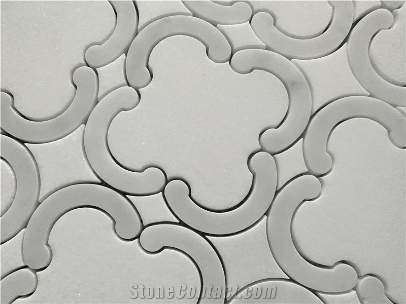 Crystal White Marble With Cararra Waterjet Mosaic Tiles