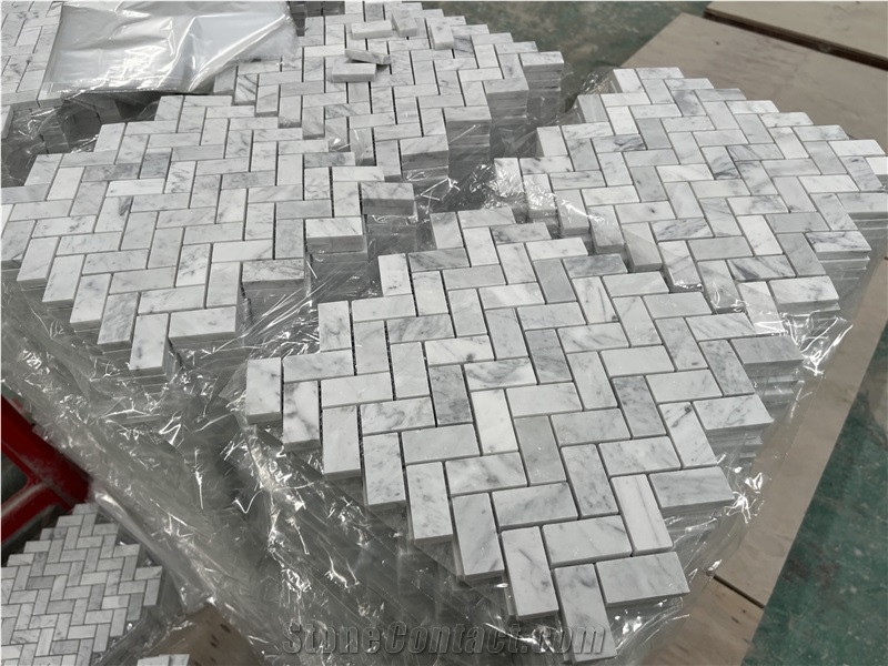Custom Italy Bianco Carrara Marble Mosaic Tiles