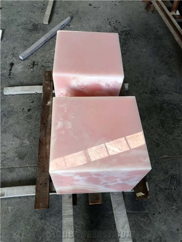 Custom Natural Pink Onxy Plinth Coffee Table