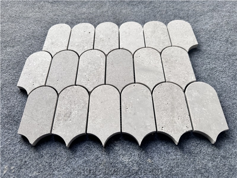Fish Scale Shape Grey Travetine Stone Mosaic Tiles
