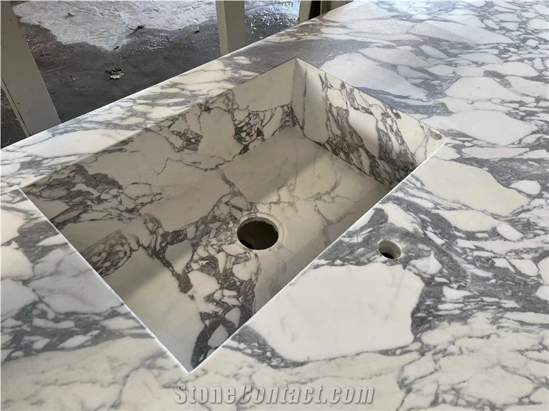Italy Arabescato White Marble Bathroom Countertops