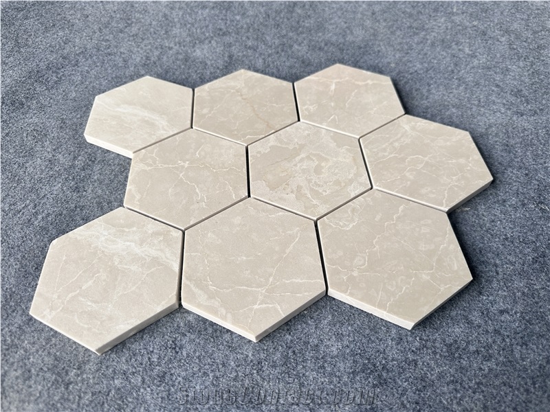 Italy Beige Travetine Stone Hexagon Bathroom Mosaic Tiles