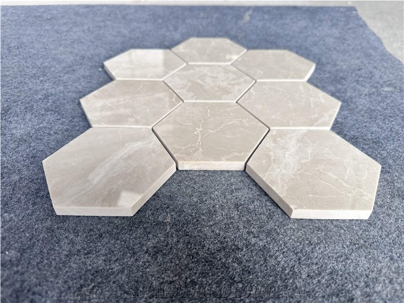 Italy Beige Travetine Stone Hexagon Bathroom Mosaic Tiles