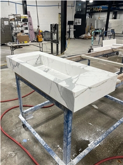Luxury Italian Calacatta White Marble Prefab Vanity Tops