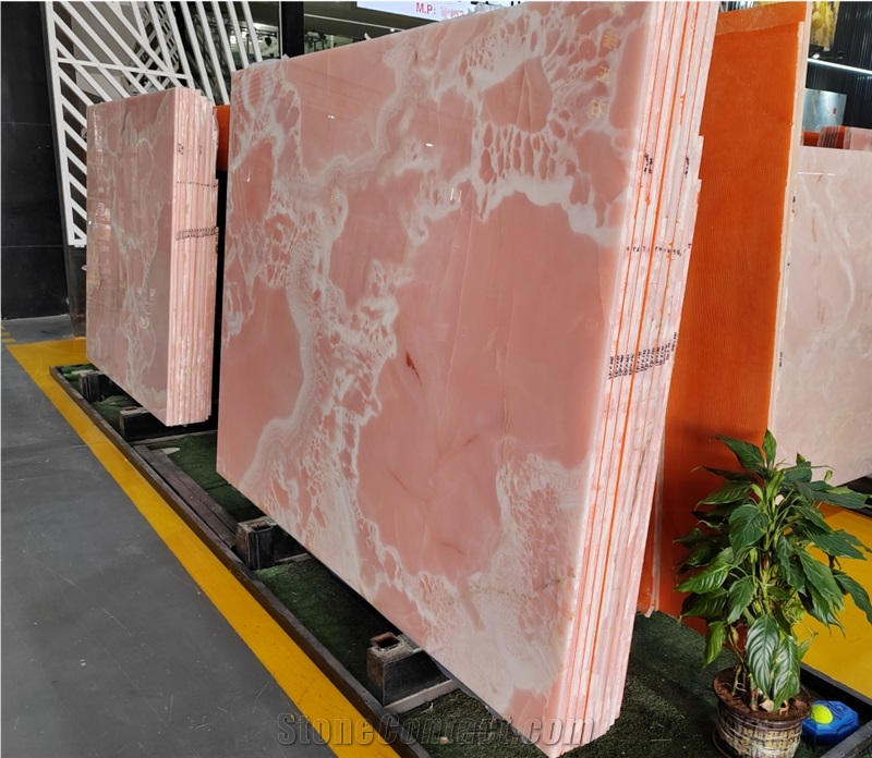 Natural Pink Onyx Stone Slab For Wall Tiles