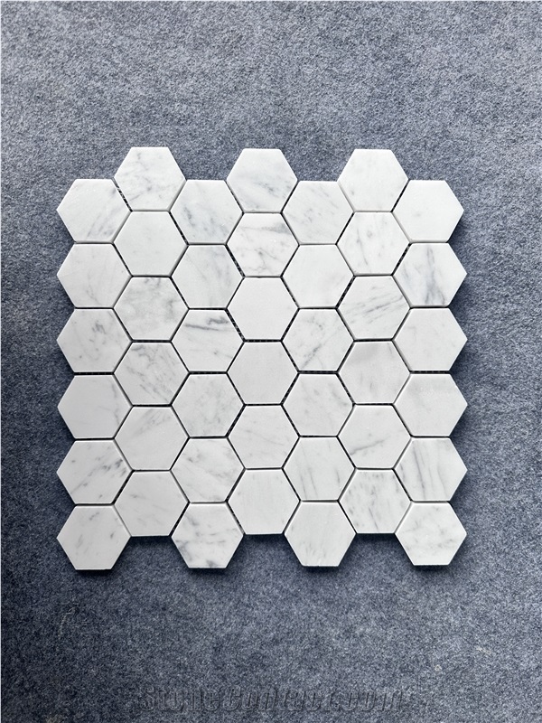 Polished White Carrara Marble Hexagon Wall Mosaic Tiles