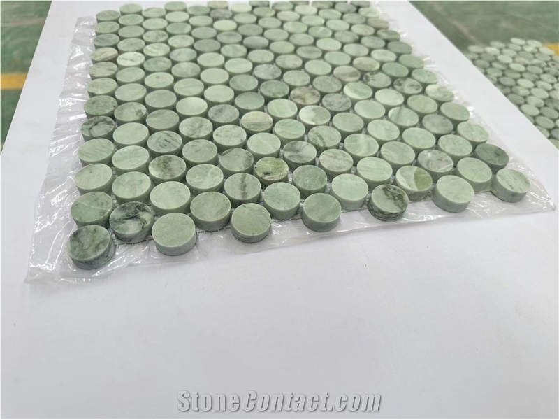 Round Green Jade Marble Stone Bathroom Mosaic Tiles