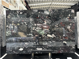 India Colourful Impression Black Marble Slabs Polished