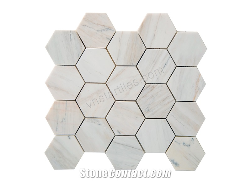 Valentino White Marble Mosaic Polished Hexagon 2'' Tiles