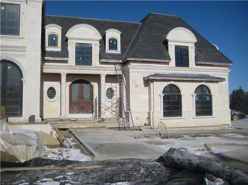 Beige Limestone Facade, Building Ornaments, Masonry