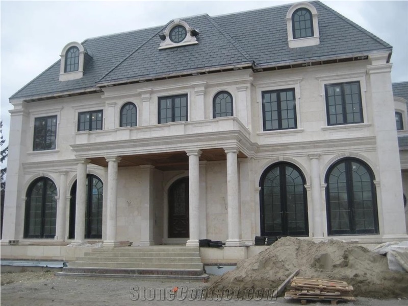 Beige Limestone Facade, Building Ornaments, Masonry