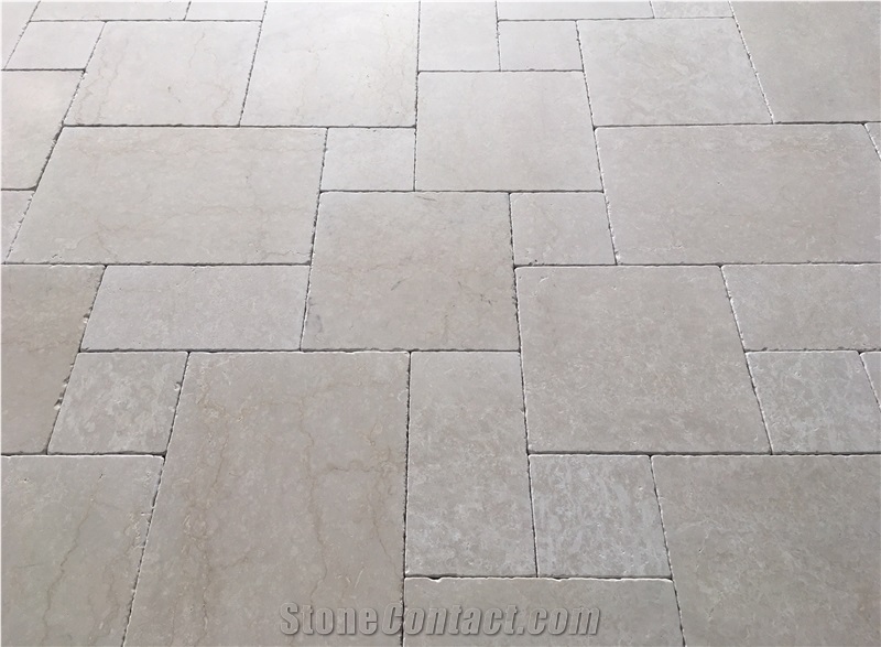 Italian Botticino Super Light Marble Tumbled Opus Pattern Floor Tiles