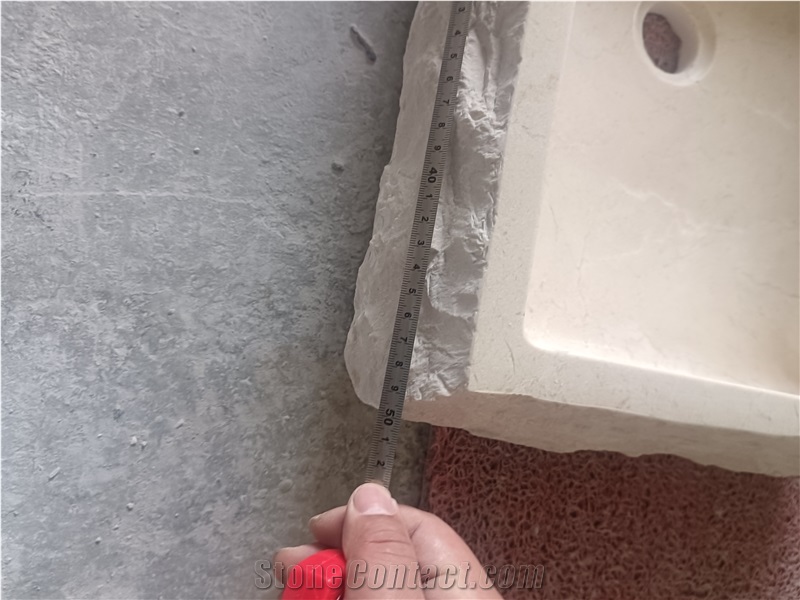 Crema Marfil Marble Bathroom Vessel  Square Sink Rough Edge