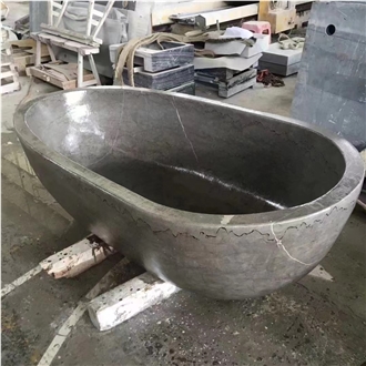 Customized Cheaper Natural Grey Marble Oval Bathtub