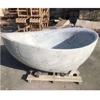 Hotel Freestanding Bathtub Stone Carrara White Marble