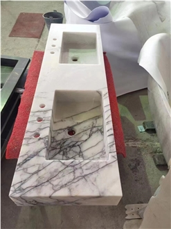 Luxury Milas Lilac White Marble Double Sink Vanity Tops