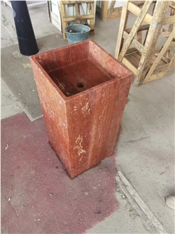 Natural Polished Red Travertine Square Pedestal Basin
