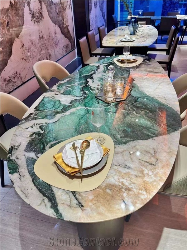 Fuchsite Crystal Quartzite Dinner Table