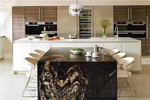 Decoration Polished Magma Black Gold Granite Slab Tiles