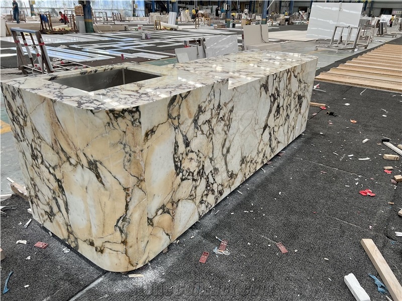 Calacatta Viola Marble Kitchen Island Perimeter Countertop