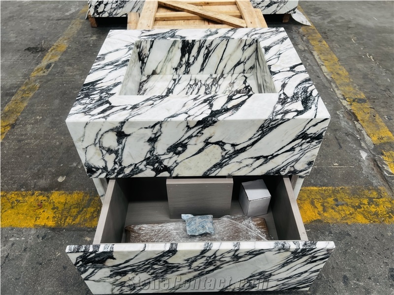 Calacatta Viola Marble Vanity With Cabinet Basin