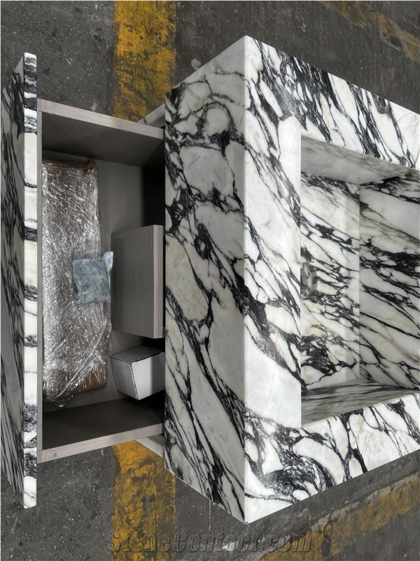 Calacatta Viola Marble Vanity With Cabinet Basin