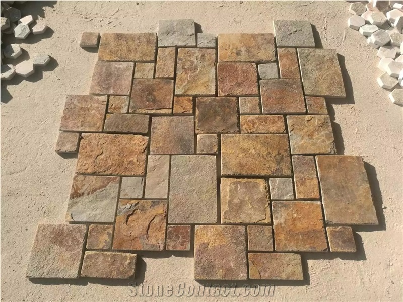 Autumn Brown Slate Flagstone On Mats, Hebei Rust Slate Flagstone